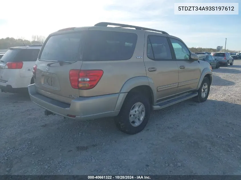 2003 Toyota Sequoia Sr5 VIN: 5TDZT34A93S197612 Lot: 40661322