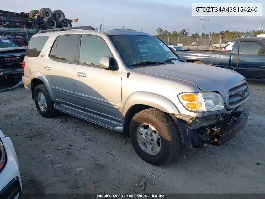 2003 Toyota Sequoia Sr5 V8 VIN: 5TDZT34A43S154246 Lot: 40692603