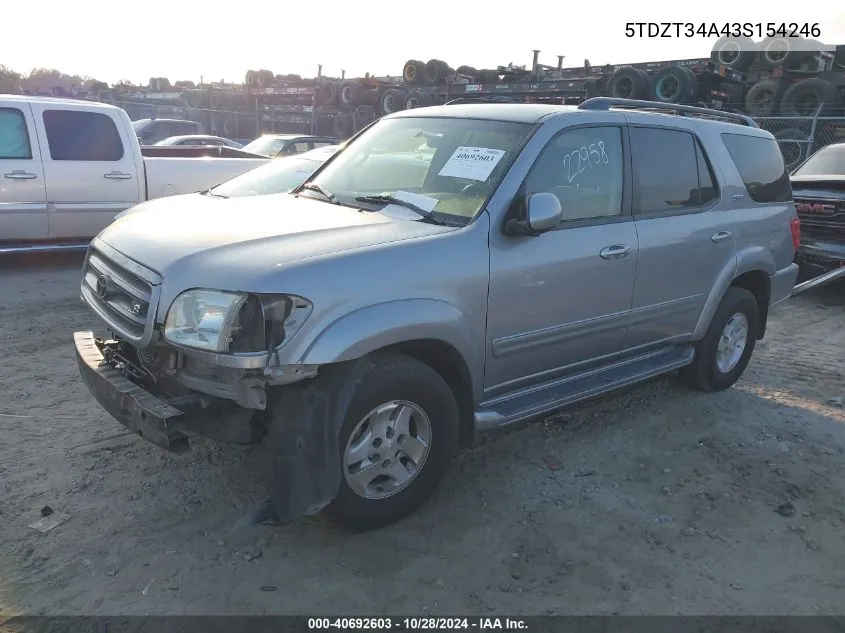 2003 Toyota Sequoia Sr5 V8 VIN: 5TDZT34A43S154246 Lot: 40692603