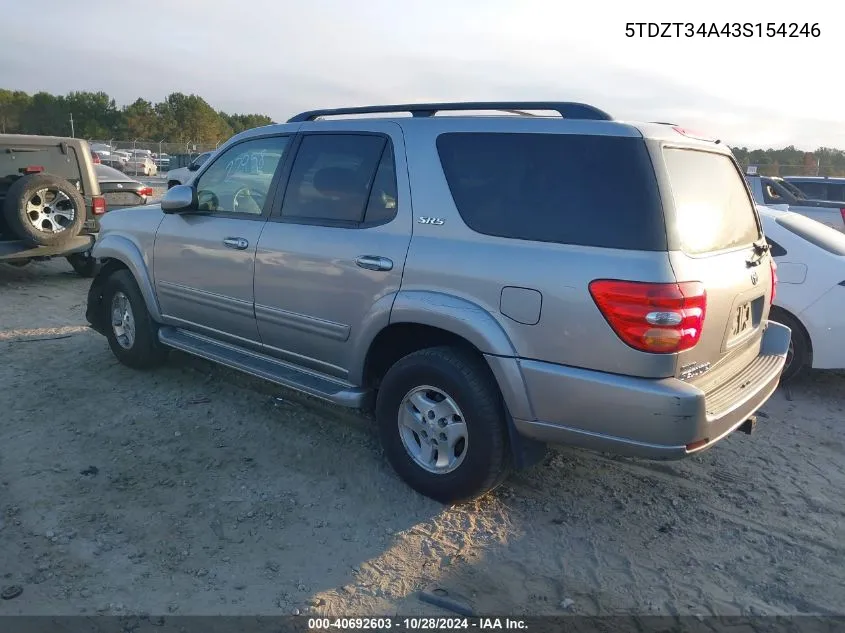 2003 Toyota Sequoia Sr5 V8 VIN: 5TDZT34A43S154246 Lot: 40692603