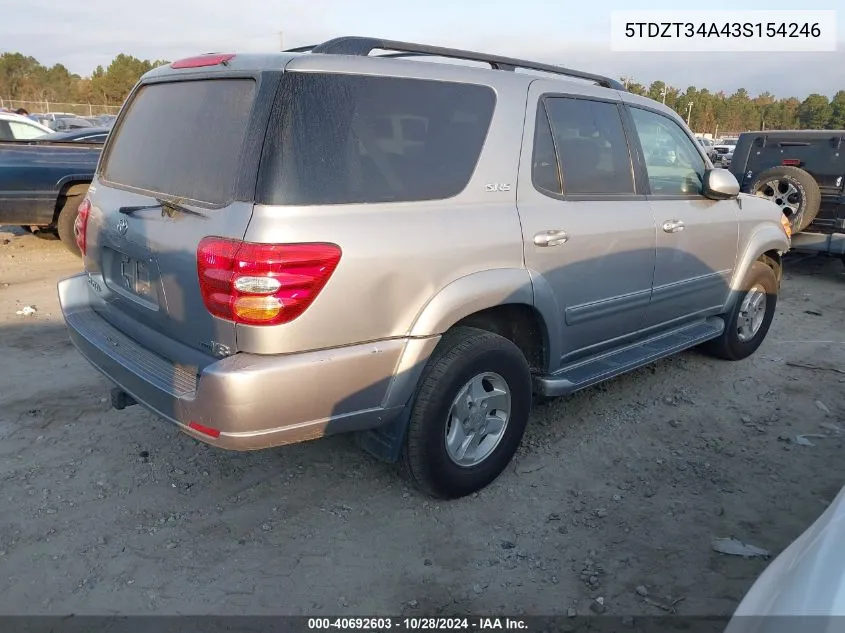 2003 Toyota Sequoia Sr5 V8 VIN: 5TDZT34A43S154246 Lot: 40692603