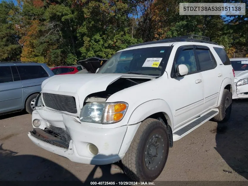 5TDZT38A53S151138 2003 Toyota Sequoia Limited V8