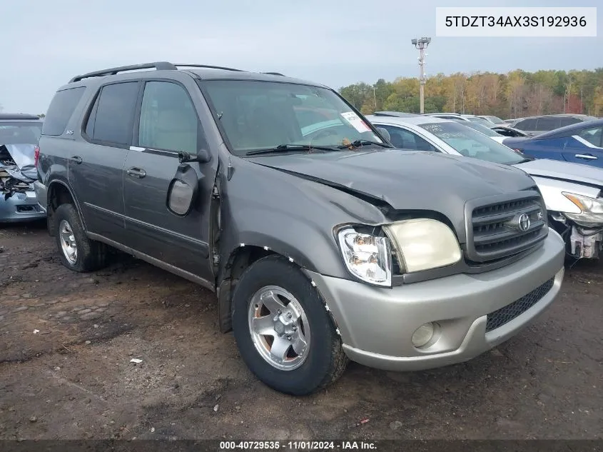 5TDZT34AX3S192936 2003 Toyota Sequoia Sr5 V8