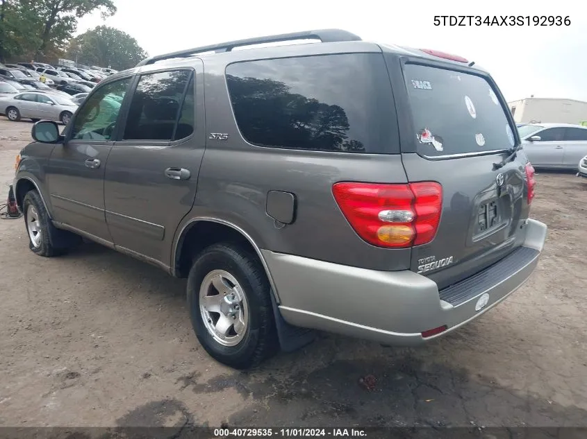 5TDZT34AX3S192936 2003 Toyota Sequoia Sr5 V8