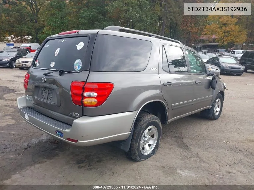 5TDZT34AX3S192936 2003 Toyota Sequoia Sr5 V8