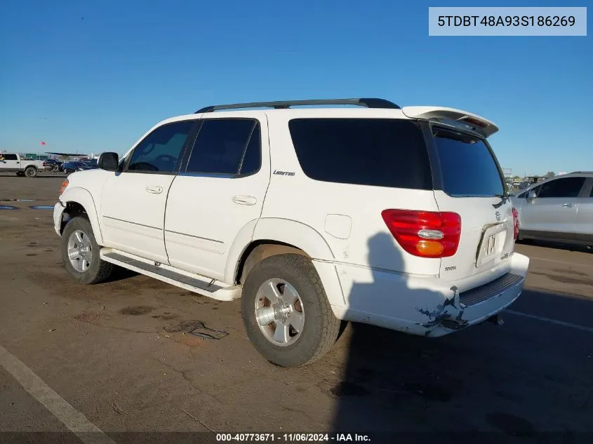 2003 Toyota Sequoia Limited V8 VIN: 5TDBT48A93S186269 Lot: 40773671