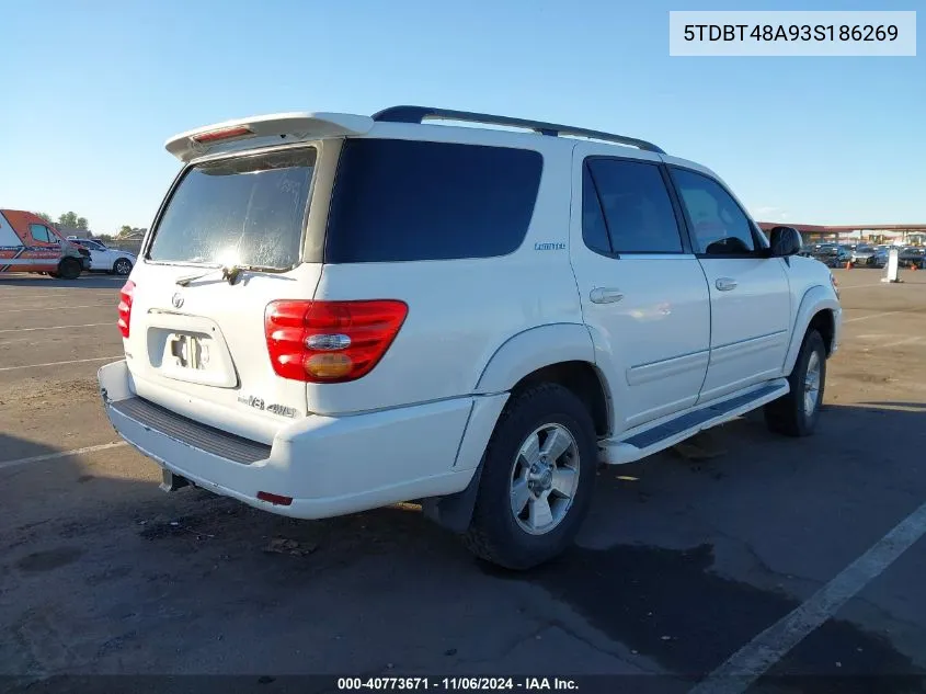 2003 Toyota Sequoia Limited V8 VIN: 5TDBT48A93S186269 Lot: 40773671