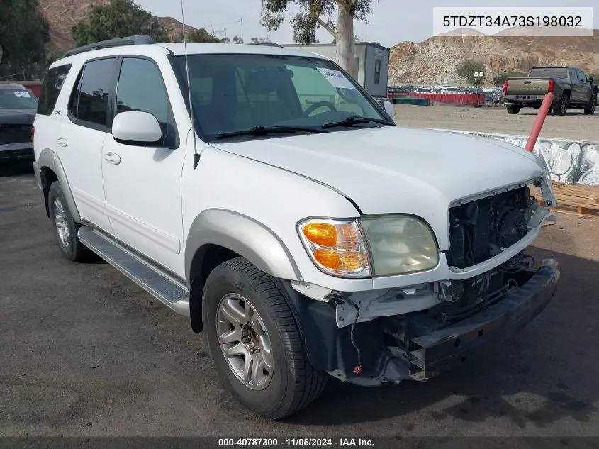 2003 Toyota Sequoia Sr5 V8 VIN: 5TDZT34A73S198032 Lot: 40787300