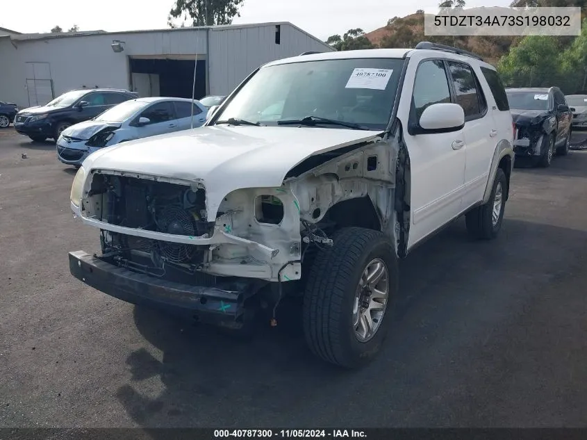 2003 Toyota Sequoia Sr5 V8 VIN: 5TDZT34A73S198032 Lot: 40787300