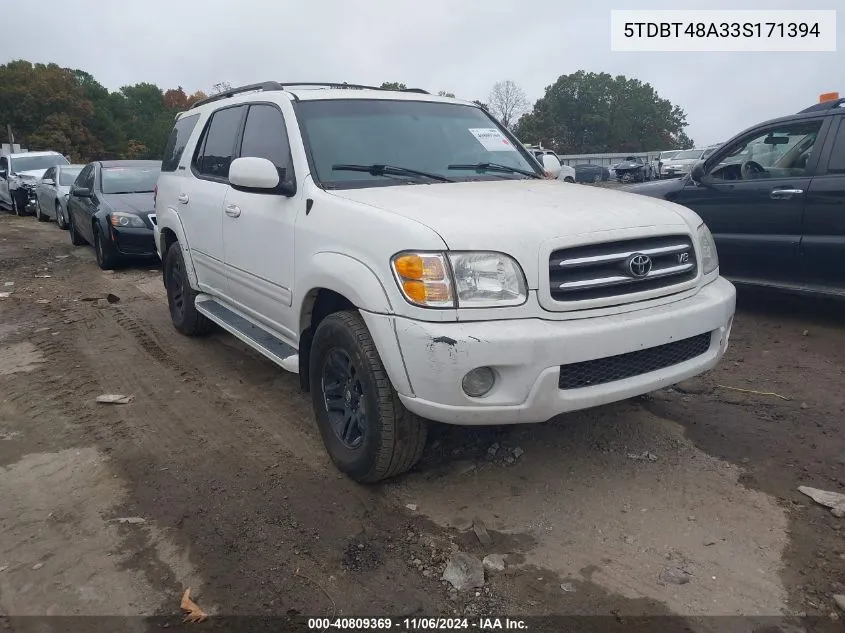 2003 Toyota Sequoia Limited V8 VIN: 5TDBT48A33S171394 Lot: 40809369