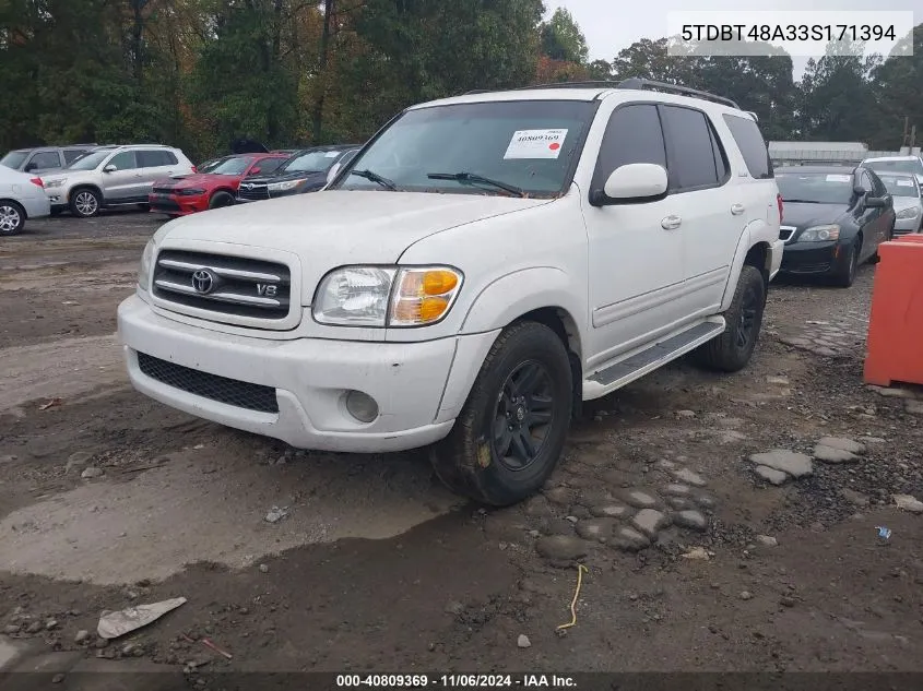 2003 Toyota Sequoia Limited V8 VIN: 5TDBT48A33S171394 Lot: 40809369