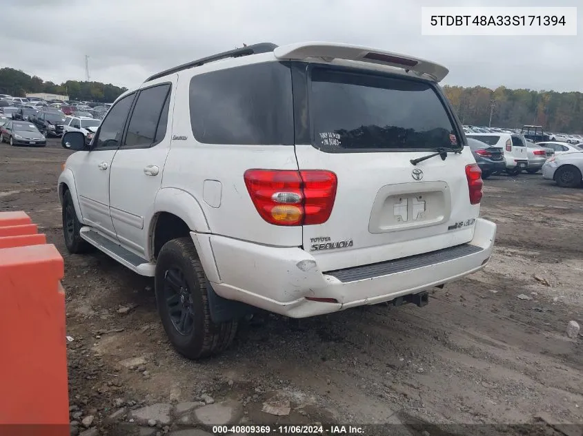 2003 Toyota Sequoia Limited V8 VIN: 5TDBT48A33S171394 Lot: 40809369