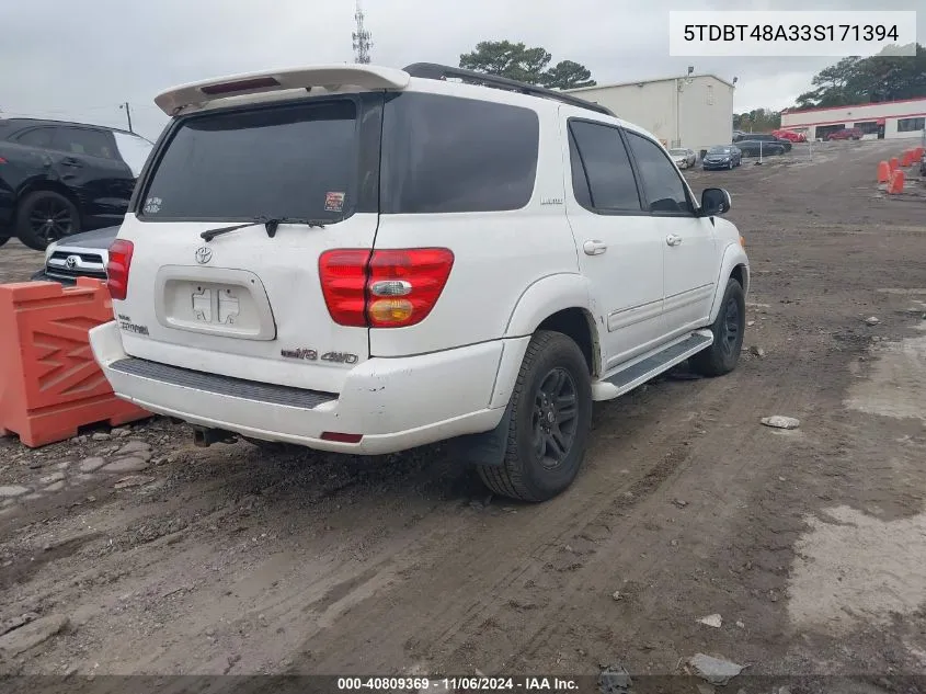 2003 Toyota Sequoia Limited V8 VIN: 5TDBT48A33S171394 Lot: 40809369