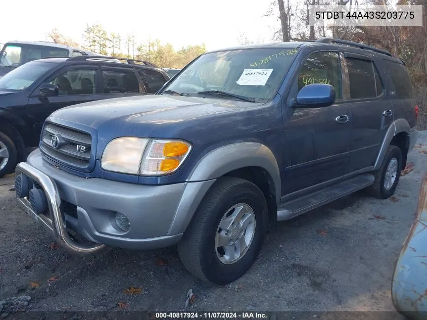 2003 Toyota Sequoia Sr5 V8 VIN: 5TDBT44A43S203775 Lot: 40817924