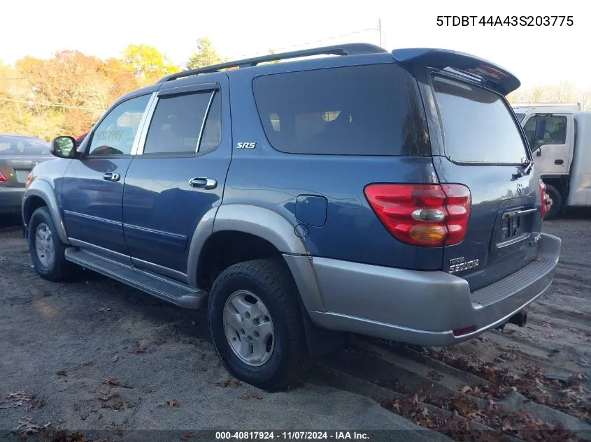 2003 Toyota Sequoia Sr5 V8 VIN: 5TDBT44A43S203775 Lot: 40817924