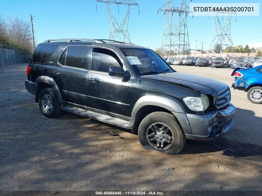 2003 Toyota Sequoia Sr5 V8 VIN: 5TDBT44A43S200701 Lot: 40860440