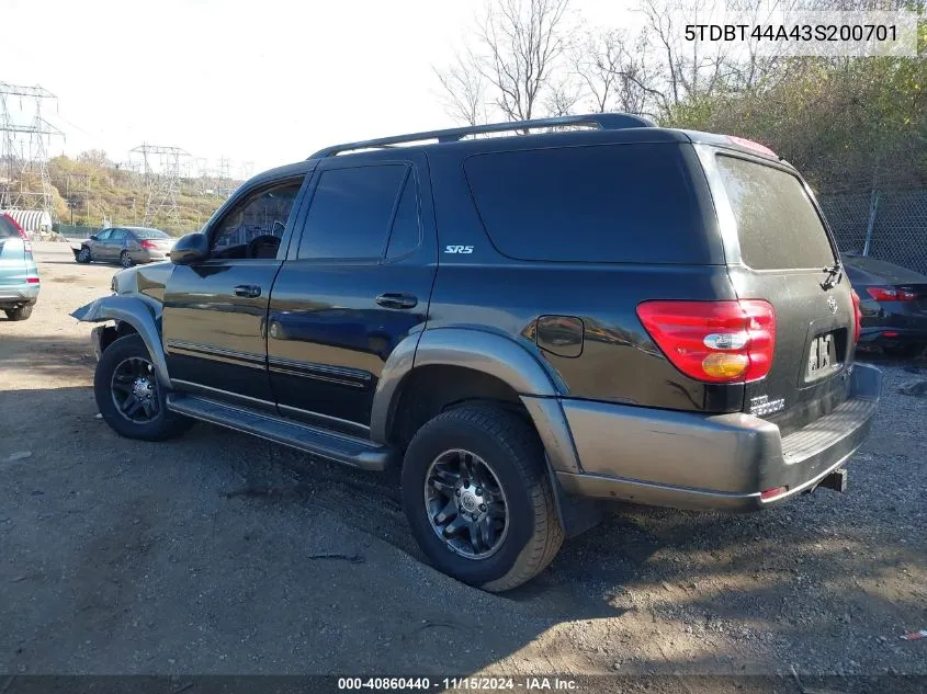 2003 Toyota Sequoia Sr5 V8 VIN: 5TDBT44A43S200701 Lot: 40860440