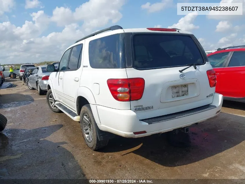 2004 Toyota Sequoia Limited V8 VIN: 5TDZT38A94S238607 Lot: 39901930