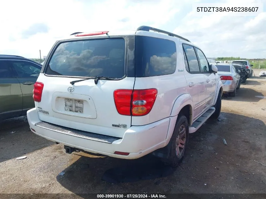 2004 Toyota Sequoia Limited V8 VIN: 5TDZT38A94S238607 Lot: 39901930