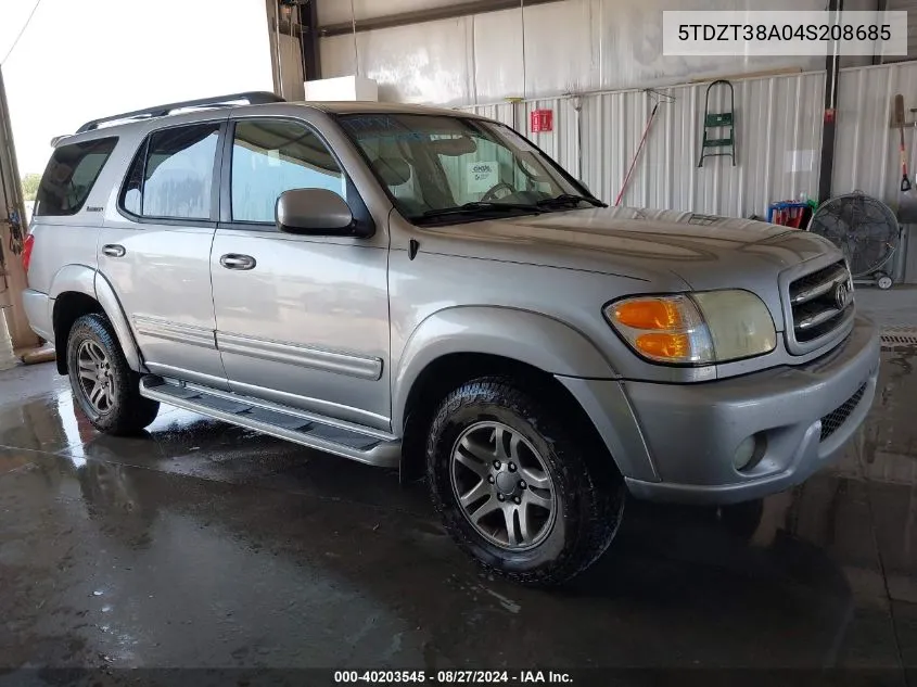 2004 Toyota Sequoia Limited V8 VIN: 5TDZT38A04S208685 Lot: 40203545