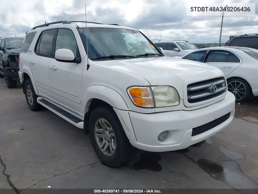 2004 Toyota Sequoia Limited V8 VIN: 5TDBT48A34S206436 Lot: 40635606