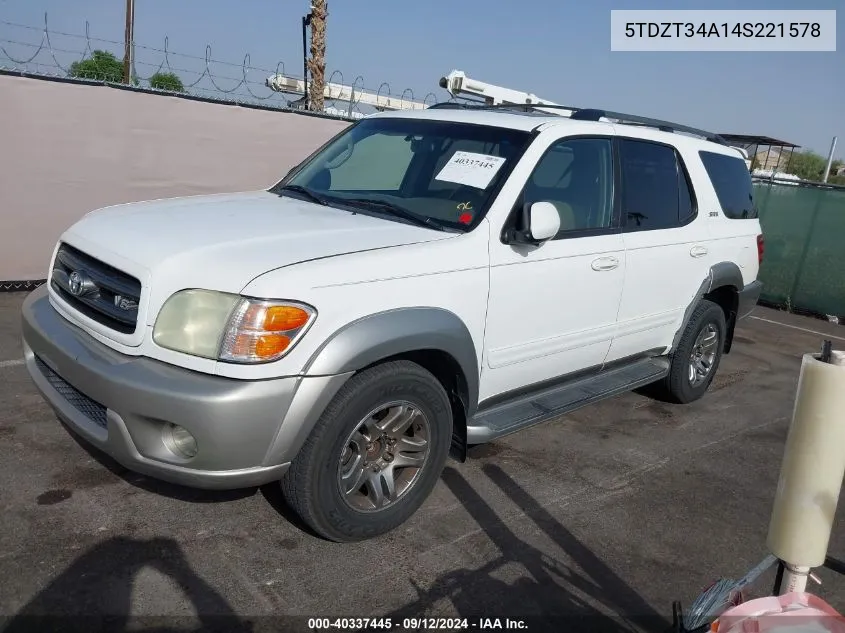 2004 Toyota Sequoia Sr5 V8 VIN: 5TDZT34A14S221578 Lot: 40337445