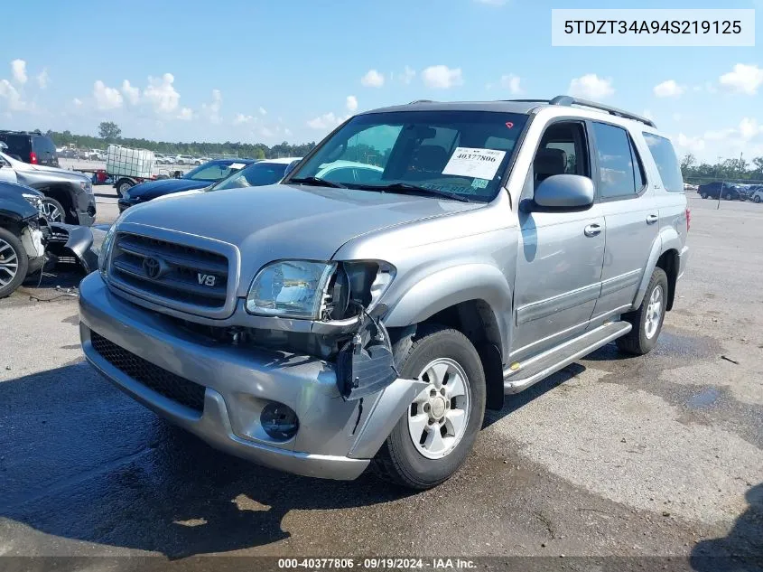 2004 Toyota Sequoia Sr5 V8 VIN: 5TDZT34A94S219125 Lot: 40377806