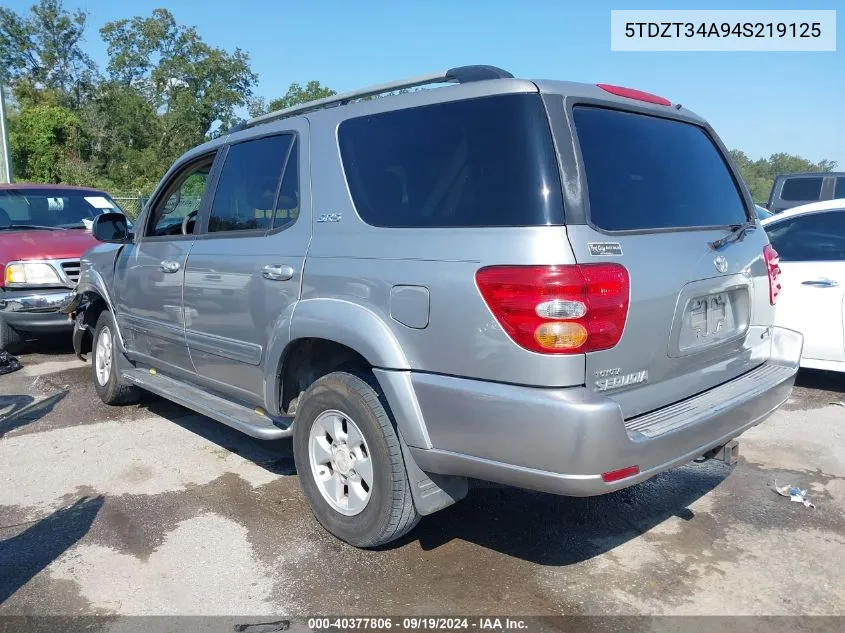 2004 Toyota Sequoia Sr5 V8 VIN: 5TDZT34A94S219125 Lot: 40377806