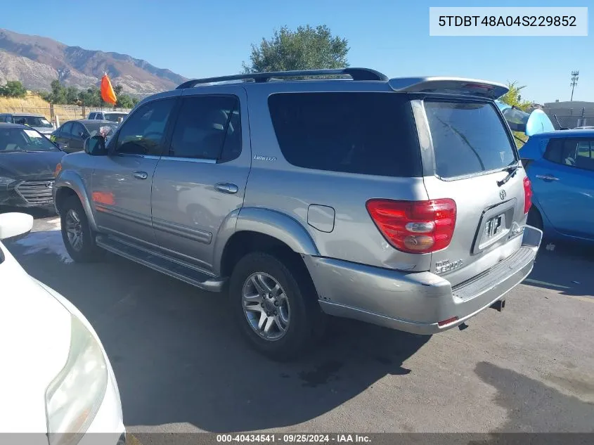 2004 Toyota Sequoia Limited V8 VIN: 5TDBT48A04S229852 Lot: 40434541