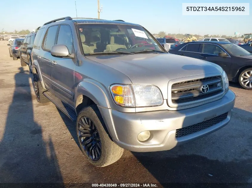 2004 Toyota Sequoia Sr5 V8 VIN: 5TDZT34A54S215962 Lot: 40438049