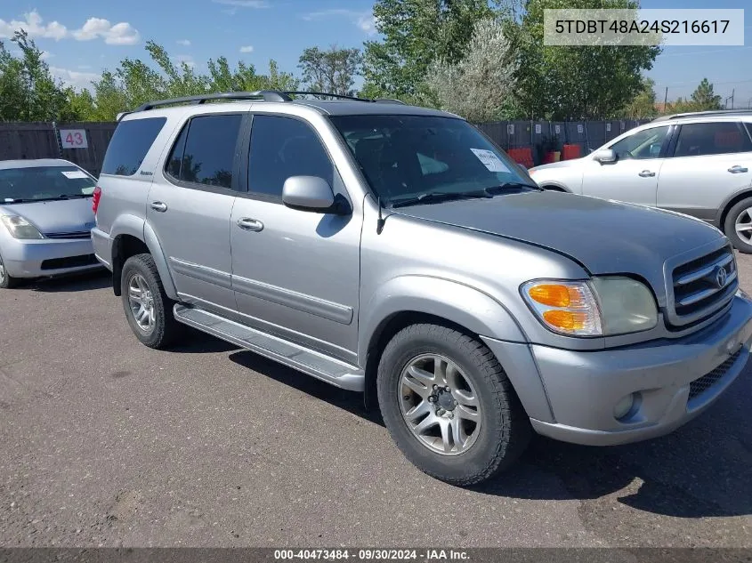 2004 Toyota Sequoia Limited V8 VIN: 5TDBT48A24S216617 Lot: 40473484