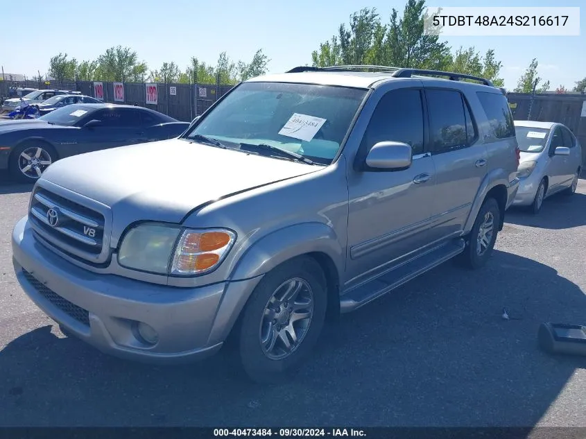 2004 Toyota Sequoia Limited V8 VIN: 5TDBT48A24S216617 Lot: 40473484