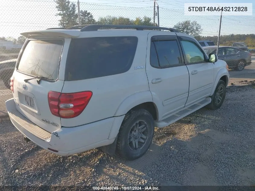 2004 Toyota Sequoia Limited V8 VIN: 5TDBT48A64S212828 Lot: 40540745