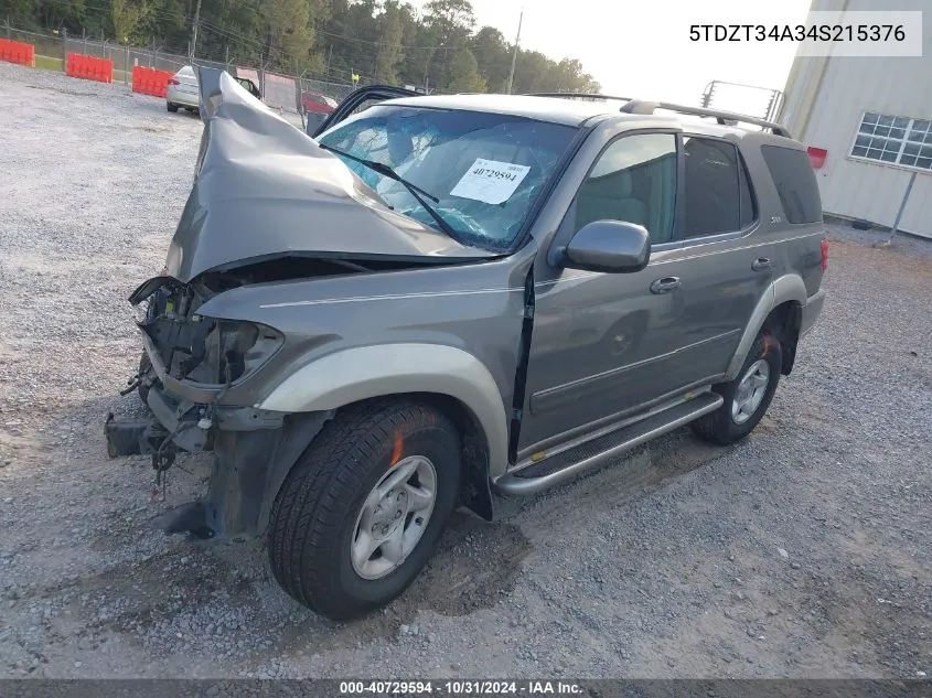 2004 Toyota Sequoia Sr5 V8 VIN: 5TDZT34A34S215376 Lot: 40729594