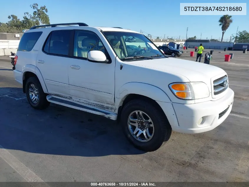 2004 Toyota Sequoia Limited V8 VIN: 5TDZT38A74S218680 Lot: 40763658