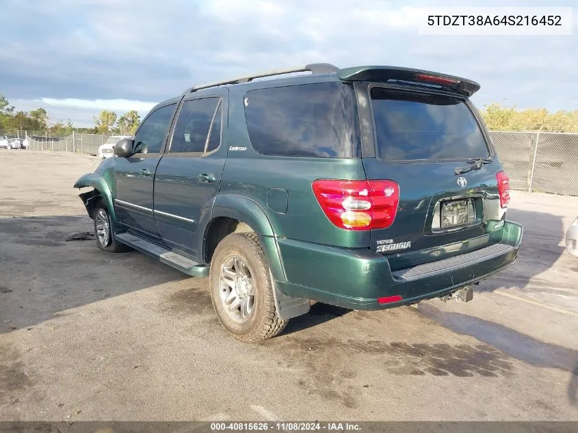 2004 Toyota Sequoia Limited V8 VIN: 5TDZT38A64S216452 Lot: 40815626