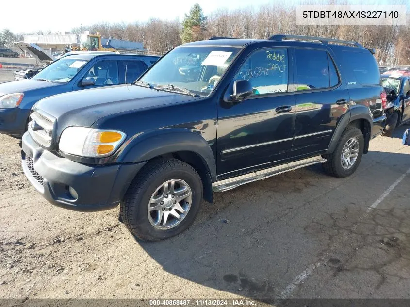 2004 Toyota Sequoia Limited V8 VIN: 5TDBT48AX4S227140 Lot: 40858487