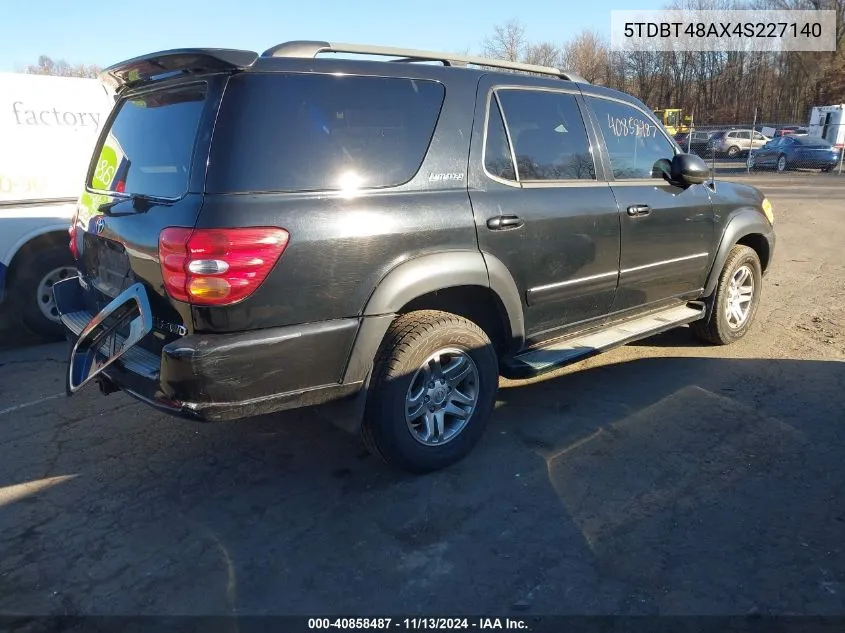 2004 Toyota Sequoia Limited V8 VIN: 5TDBT48AX4S227140 Lot: 40858487