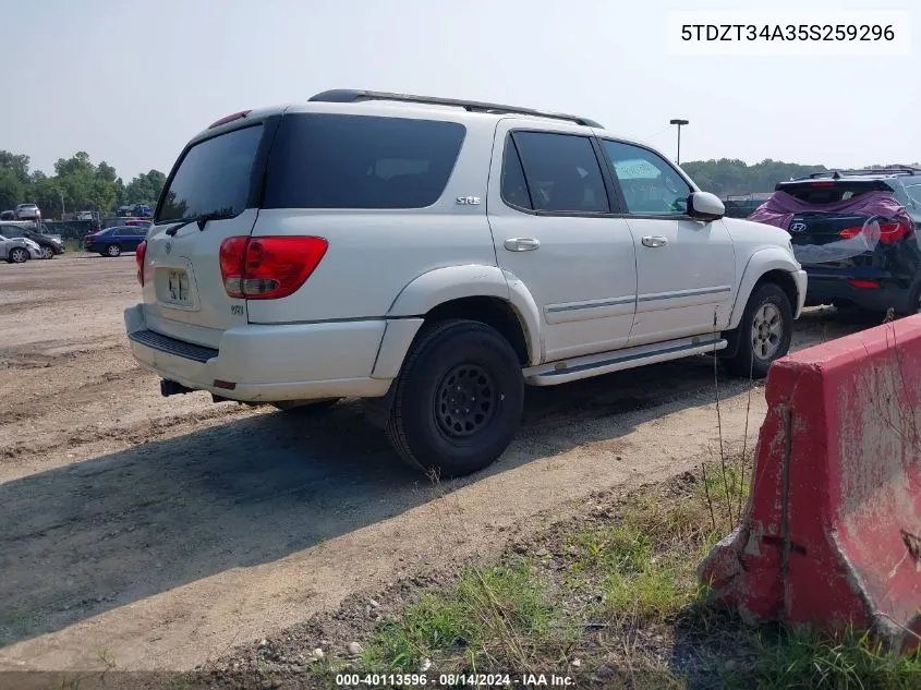 2005 Toyota Sequoia Sr5 V8 VIN: 5TDZT34A35S259296 Lot: 40113596