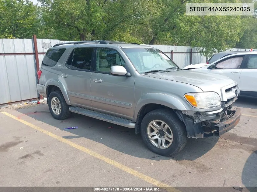 2005 Toyota Sequoia Sr5 V8 VIN: 5TDBT44AX5S240025 Lot: 40277178