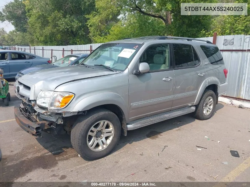 2005 Toyota Sequoia Sr5 V8 VIN: 5TDBT44AX5S240025 Lot: 40277178