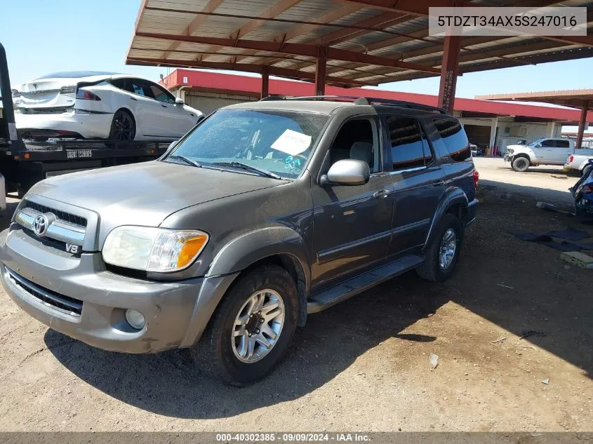 2005 Toyota Sequoia Sr5 V8 VIN: 5TDZT34AX5S247016 Lot: 40302385