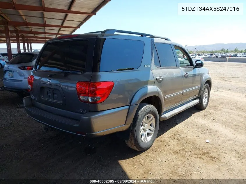 2005 Toyota Sequoia Sr5 V8 VIN: 5TDZT34AX5S247016 Lot: 40302385