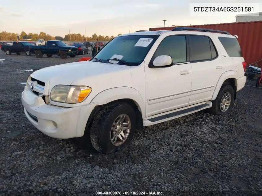 2005 Toyota Sequoia Sr5 V8 VIN: 5TDZT34A65S251581 Lot: 40309078