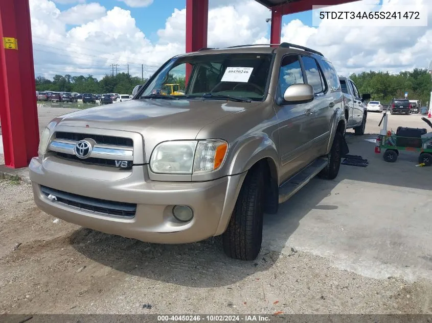 2005 Toyota Sequoia Sr5 V8 VIN: 5TDZT34A65S241472 Lot: 40450246