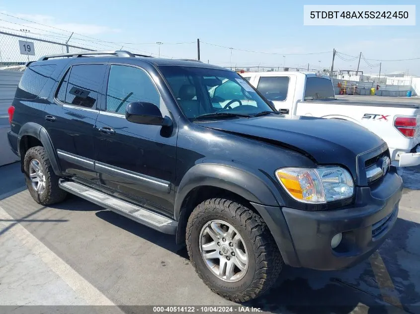 2005 Toyota Sequoia Limited V8 VIN: 5TDBT48AX5S242450 Lot: 40514122