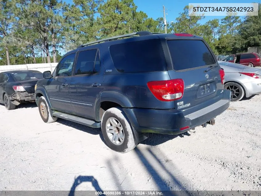 2005 Toyota Sequoia Sr5 V8 VIN: 5TDZT34A75S242923 Lot: 40598386