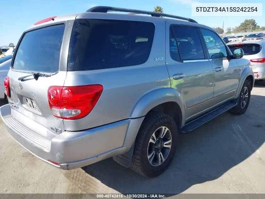 2005 Toyota Sequoia Sr5 V8 VIN: 5TDZT34A15S242254 Lot: 40742418