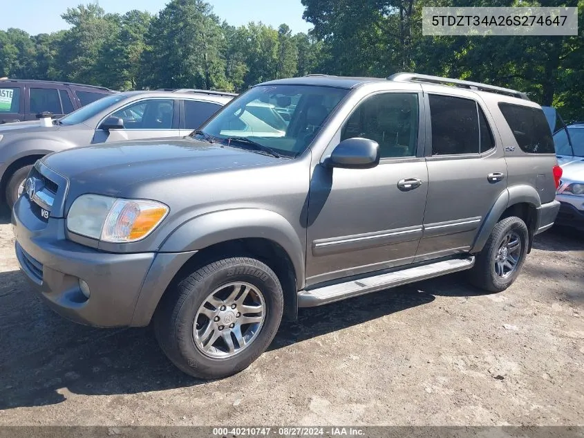 2006 Toyota Sequoia Sr5 V8 VIN: 5TDZT34A26S274647 Lot: 40210747