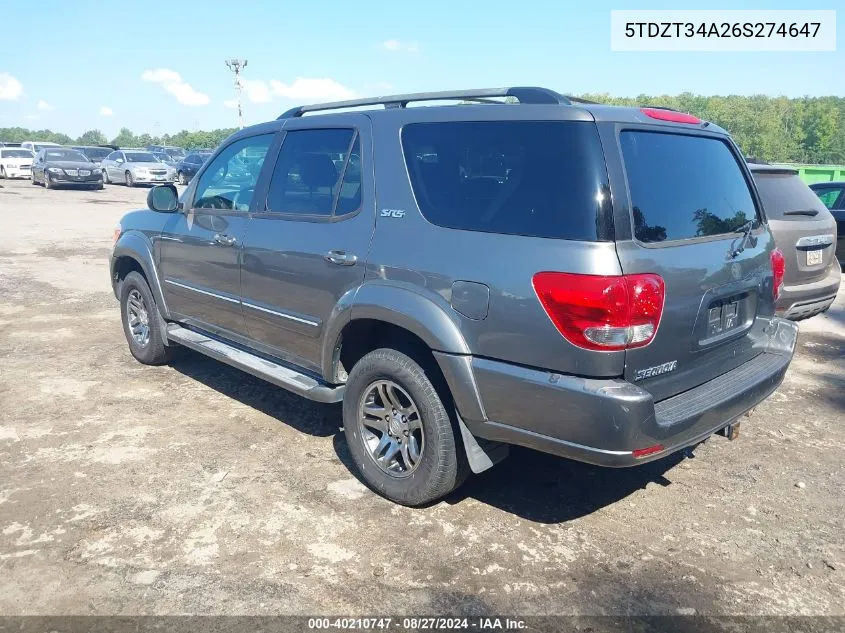 2006 Toyota Sequoia Sr5 V8 VIN: 5TDZT34A26S274647 Lot: 40210747